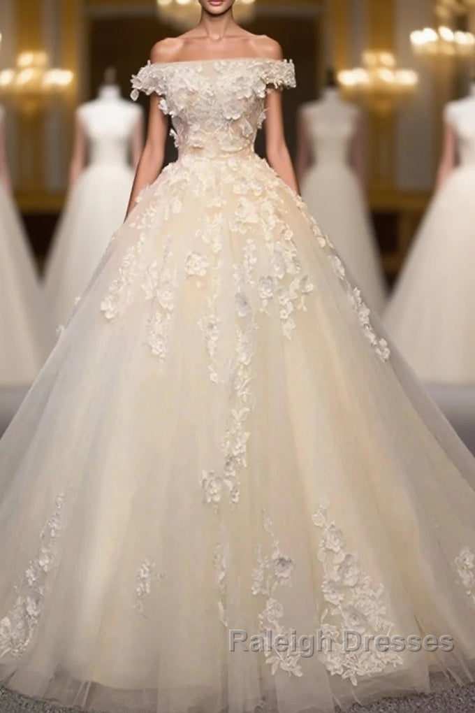 Engagement Vintage Prom Wedding Dress Ball Gown Off Shoulder Cap Sleeve Cathedral Train Lace Bridal Gowns With Pearls Appliques Main image