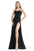 Engerla Sexy High Slit Evening Dresses Spaghetti Satin Ruched Shower Party Dress Pageant Celebrity Gown