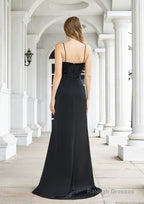 Engerla Sexy High Slit Evening Dresses Spaghetti Satin Ruched Shower Party Dress Pageant Celebrity Gown