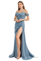 Engerla Sexy High Slit Mermaid Evening Dress Off The Shoulder Shower Party Dress Pageant Celebrity Gown