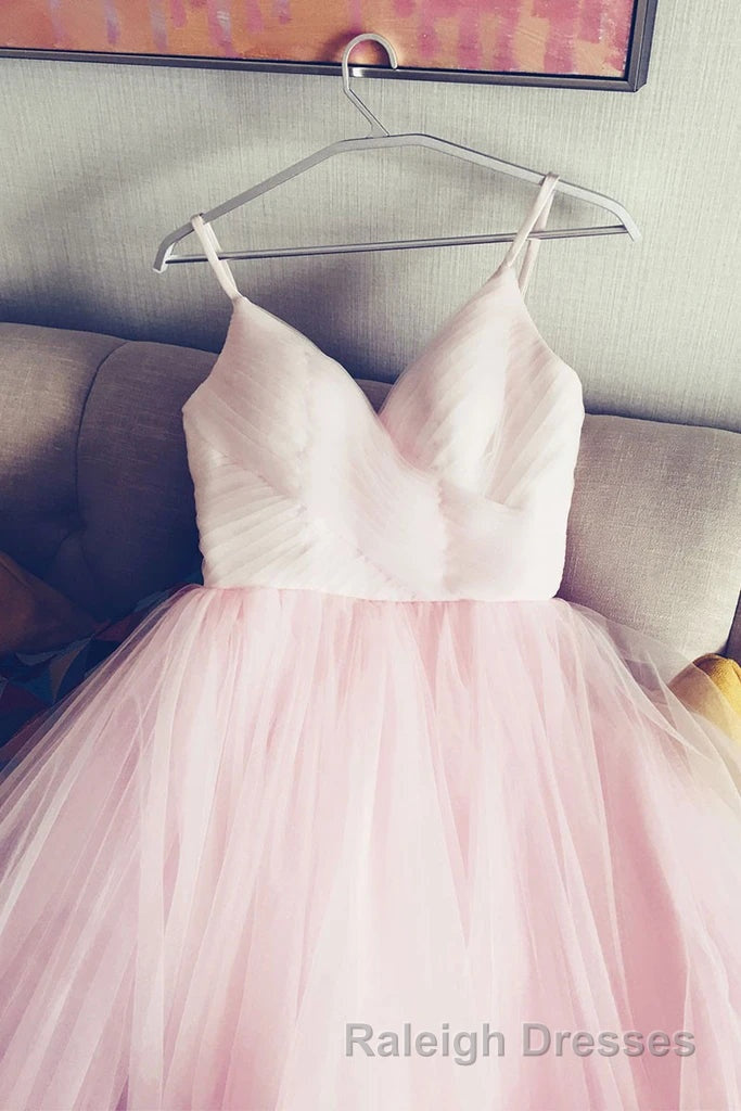 Light Pink Spaghetti Straps Tulle Long Prom Formal Dress, Puffy Party Dress Secondary image