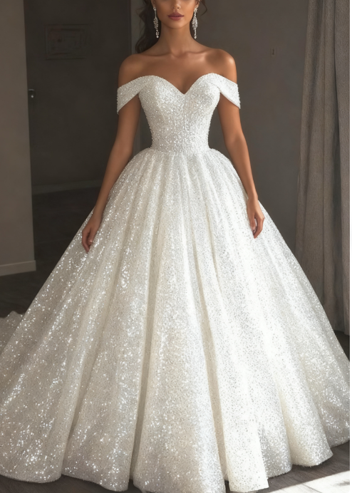 Ethereal Wedding Dresses Ball Gowns Off The Shoulder Sequin White Wedding Dress Bridal Gown Secondary image