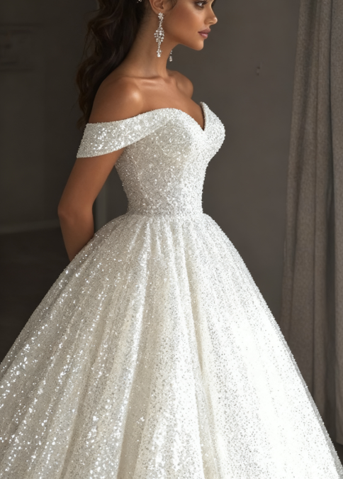 Ethereal Wedding Dresses Ball Gowns Off The Shoulder Sequin White Wedding Dress Bridal Gown