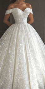 Ethereal Wedding Dresses Ball Gowns Off The Shoulder Sequin White Wedding Dress Bridal Gown