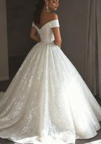 Ethereal Wedding Dresses Ball Gowns Off The Shoulder Sequin White Wedding Dress Bridal Gown