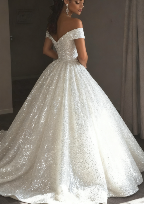 Ethereal Wedding Dresses Ball Gowns Off The Shoulder Sequin White Wedding Dress Bridal Gown