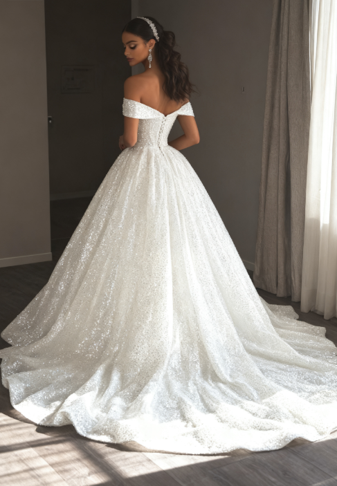Ethereal Wedding Dresses Ball Gowns Off The Shoulder Sequin White Wedding Dress Bridal Gown