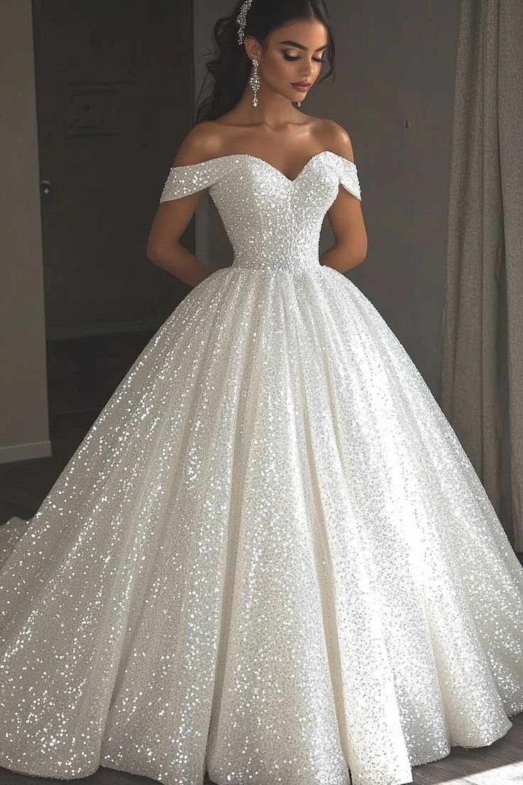 Ethereal Wedding Dresses Ball Gowns Off The Shoulder Sequin White Wedding Dress Bridal Gown Main image