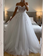 Ethereal Wedding Dresses Ball Gowns Off The Shoulder Tulle White Wedding Dress Bridal Gown