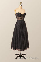 Green Corset A Line Tea Length Dresses