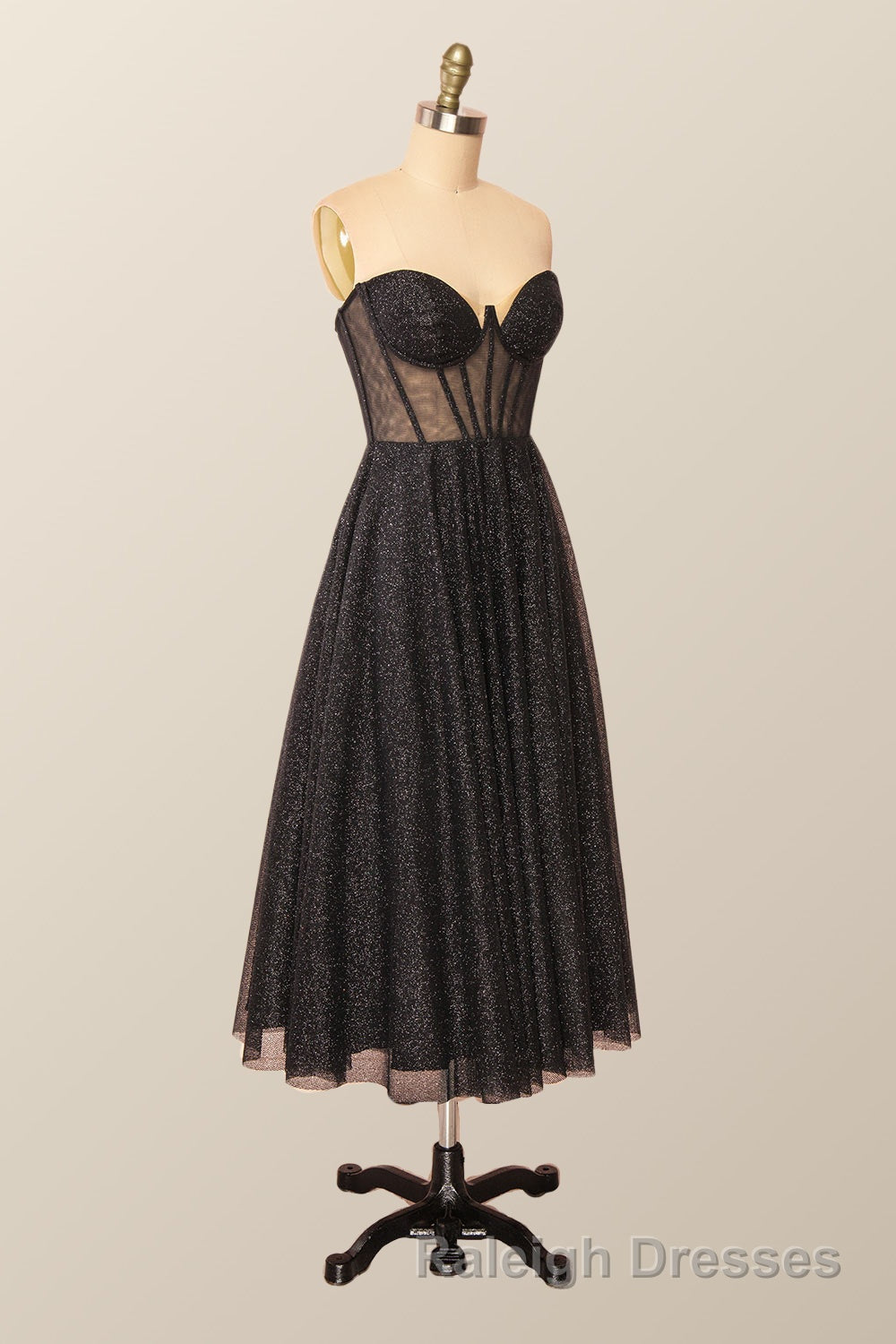 Green Corset A Line Tea Length Dresses