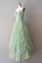 Mint Green Sweetheart Floor Length Long Prom Dresses, Ruched Chiffon Party Gown