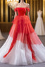 Red and White off the Shoulder Tired Prom Dress, Puffy Formal Party Dresses