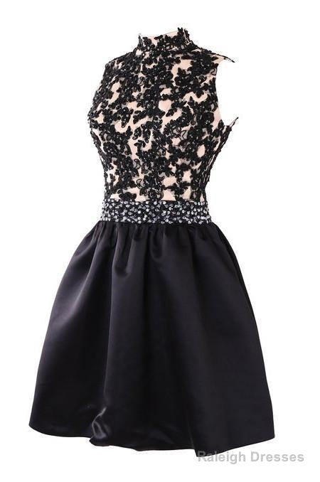 Exquisite Short High Neck Satin Homecoming Dresses With Beaded Secondary image