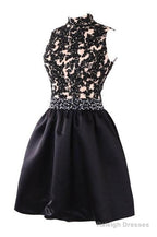 Exquisite Short High Neck Satin Homecoming Dresses With Beaded