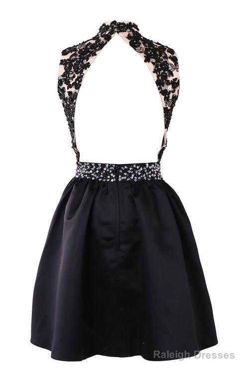 Exquisite Short High Neck Satin Homecoming Dresses With Beaded