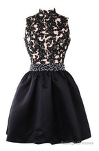 Exquisite Short High Neck Satin Homecoming Dresses With Beaded