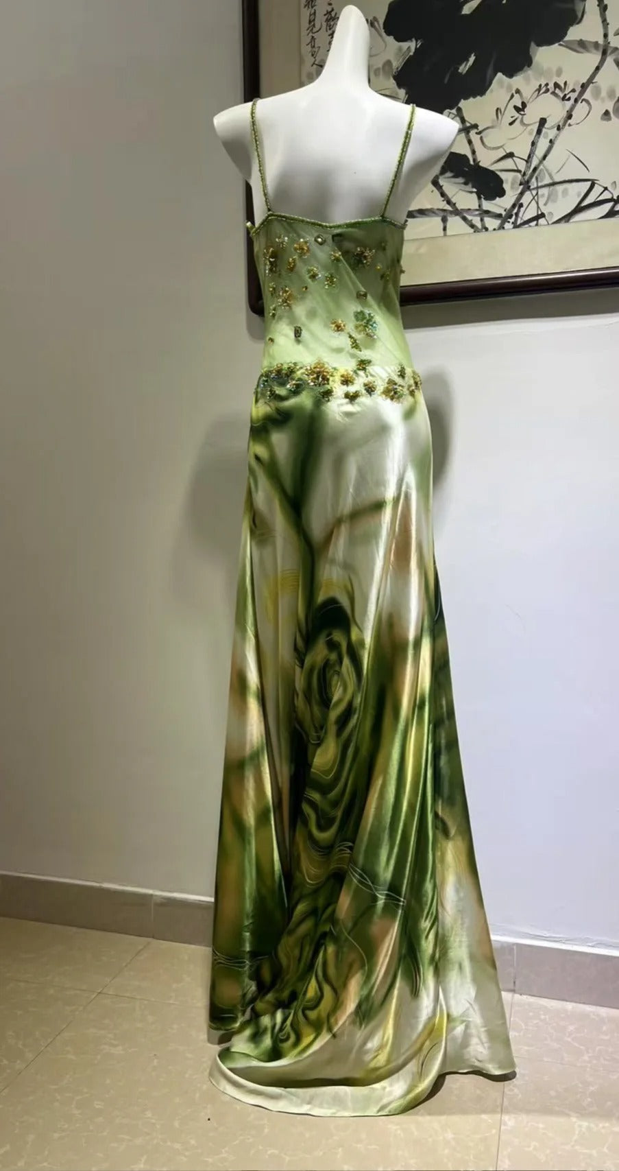 Exquisite Turquoise Gradient Square Neck Beaded Satin Long Formal Prom Dress