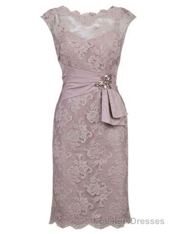 sheath bateau half sleeves grey lace mother of the bride dress Main image