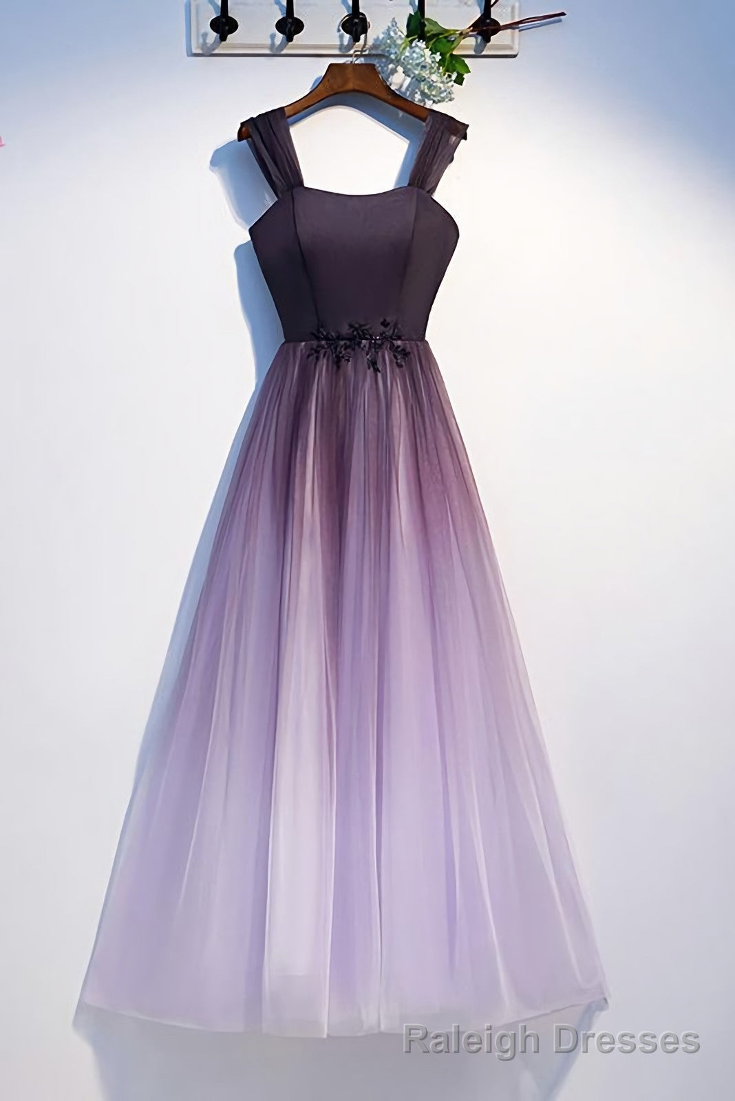 Unique A Line Ombre Purple Beading Prom Dresses With Lace Up Long Dance Dresses Main image
