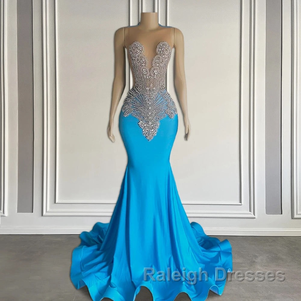 Ocean blue sleeveless mermaid prom dress with long beadings Secondary image