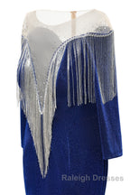 Deep V Neck Shiny Royal Blue Long sleeves Mermaid Prom Dresses
