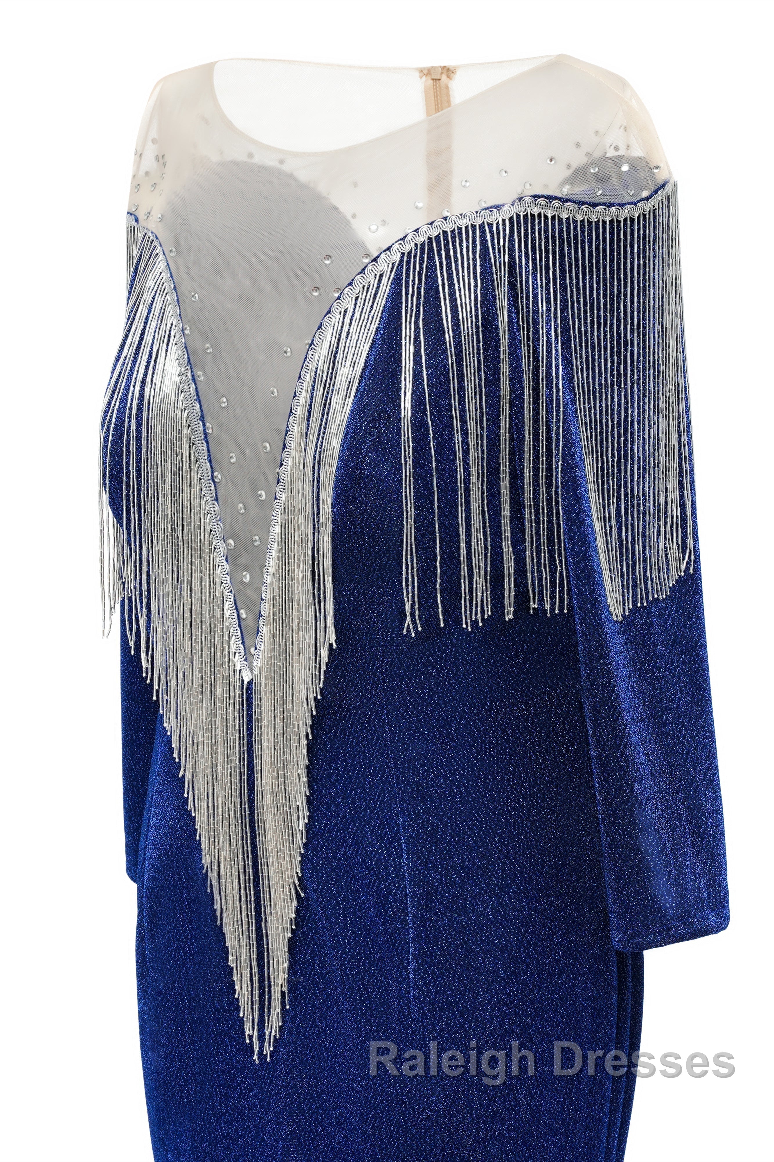 Deep V Neck Shiny Royal Blue Long sleeves Mermaid Prom Dresses