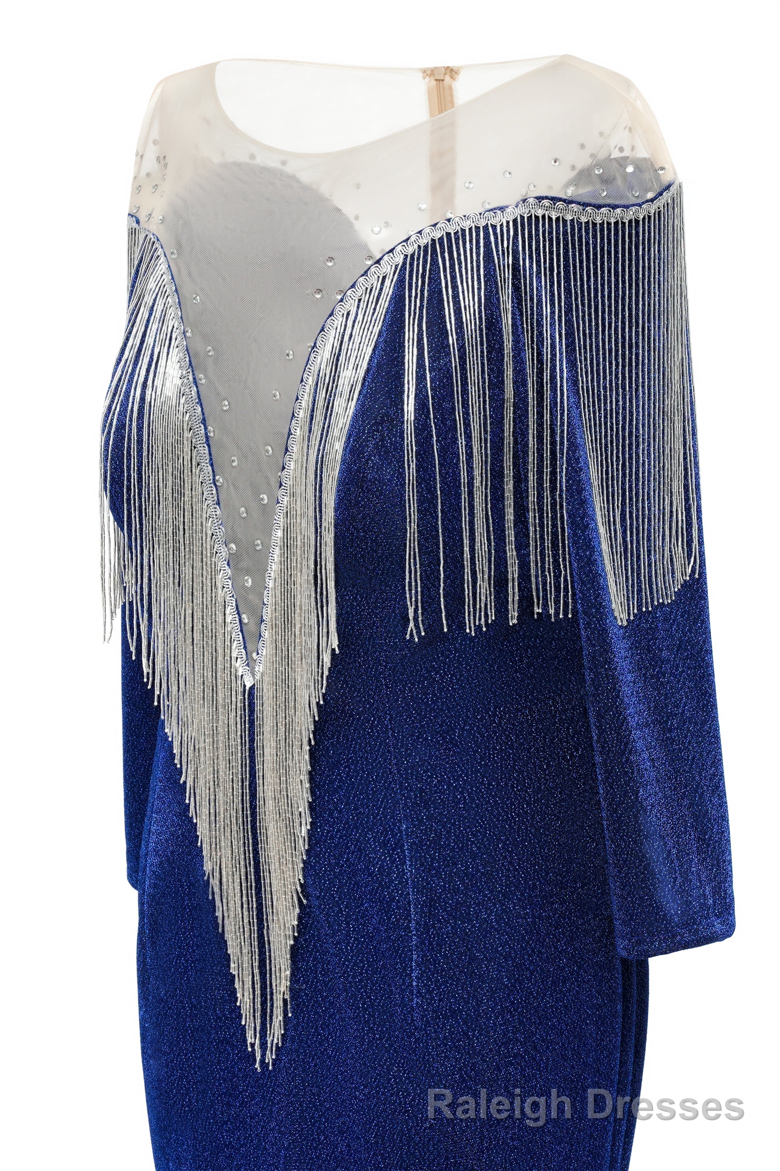 Deep V-neck Shiny Royal Blue Prom Dresses Long sleeves Mermaid Evening Party Dresses