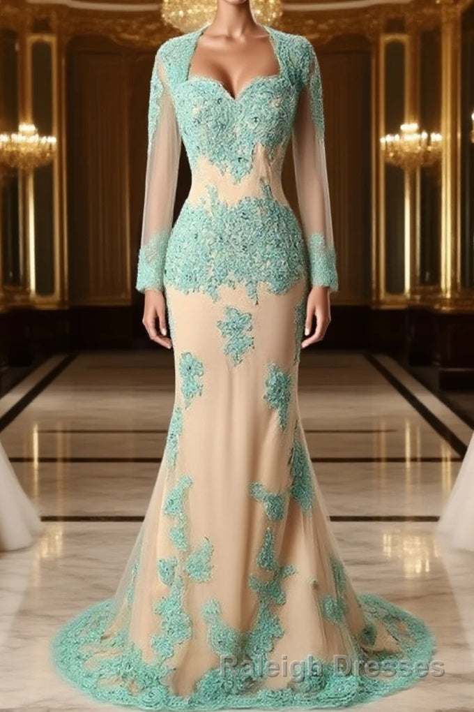 Fabulous Appliques Lace Long Sleeve Mermaid Mother of the Bride / Groom Dress