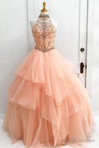 Fabulous Ball Gown High Neck Floor-Length Sleeveless Tulle Prom Dresses