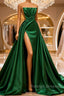 Long A-line Strapless Split Front Sleeveless Prom Dress