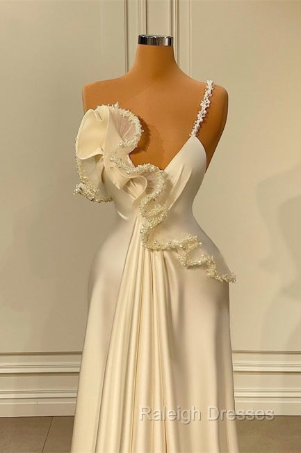 Fabulous White Satin Prom Prom Dresses with Ruffles