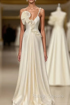 Fabulous White Satin Prom Prom Dresses with Ruffles
