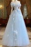 Fairy A-Line Blue Floral Prom Dress
