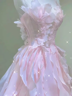 Fairy A-Line Sleeveless Pink Long Floral Prom Dresses