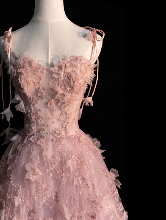 Fairy A-Line Spaghetti Straps Pink Tulle Prom Dress For Teens