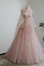 Fairy A Line Spaghetti Straps Pink Tulle Prom Dresses For Teens