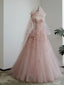 Fairy A-Line Spaghetti Straps Pink Tulle Prom Dress For Teens