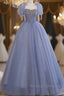 Fairy A Line Straps Tulle Long Blue Prom Dress