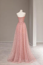 Fairy A Line Sweetheart Pink Long Tulle Prom Dresses 22Th Birthday Outfit