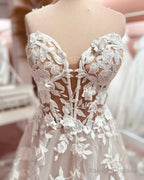 Fairy A-Line Sweetheart Tulle Long Wedding Dress With Appliques Off Shoulder Beautiful