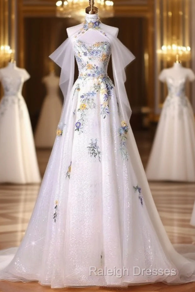 Fairy A Line White Floral Prom Dresses Evening Dress Main image
