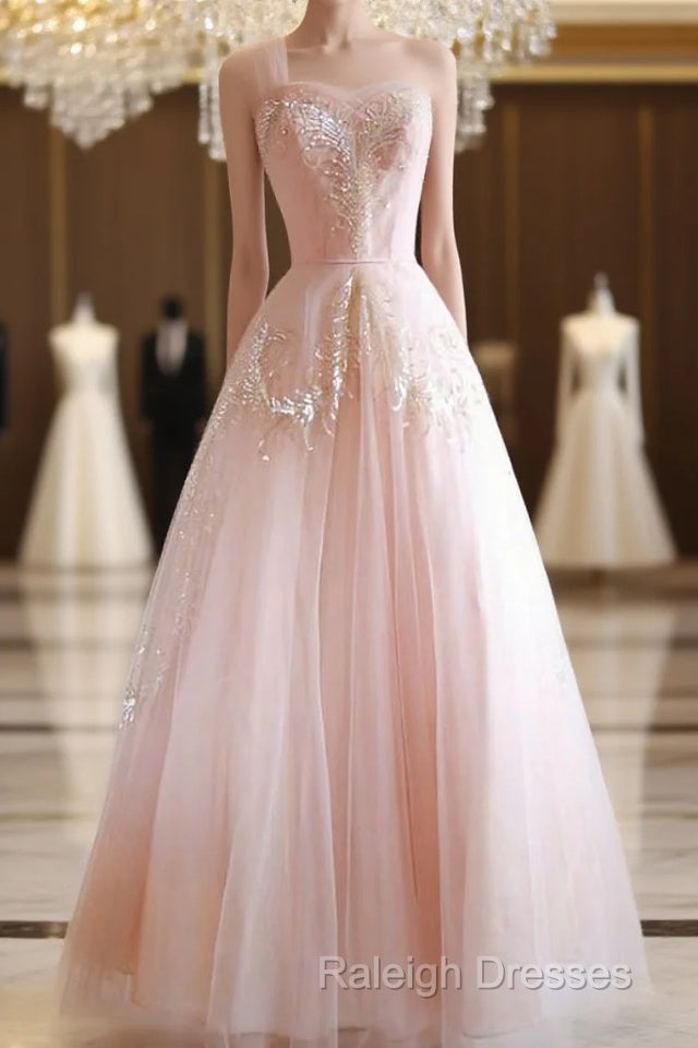 Fairy Ball Gown One Shoulder Pink Lace Prom Dresses Ankel Length Evening Dress Main image