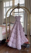 Fairy Ball Gown Strapless Lilac Tulle Long Prom Dresses Evening Dress