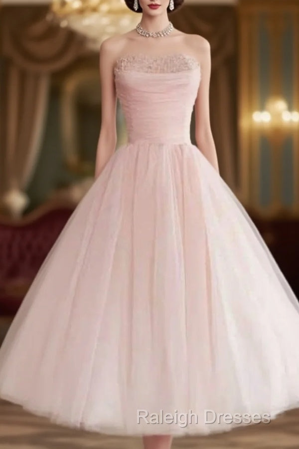 Fairy Ball Gown Strapless Pink Knee Length Prom Dresses Evening Dress Main image