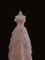 Fairy Ball Gown Strapless Pink Lace Prom Dresses Long Evening Dress