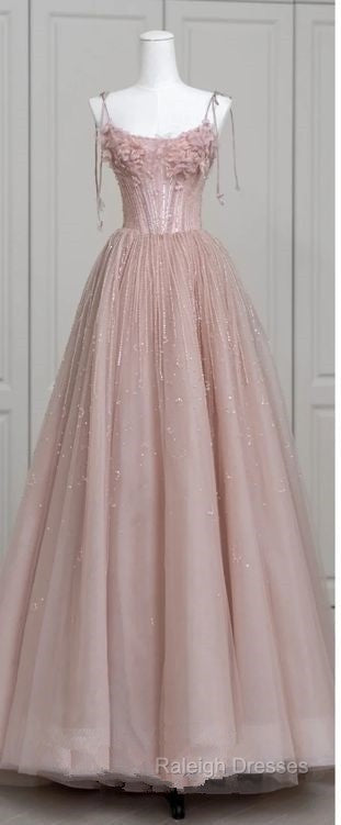 Fairy Ball Gown Straps Pink Tulle Prom Dresses Long Evening Dress Secondary image