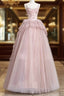 Fairy Ball Gown Straps Pink Tulle Prom Dresses Long Party Dress