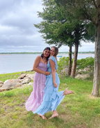 Fairy Sky Blue Sequare Neck Tiered Tulle Prom Dresses Long Prom Dresses