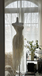Fairy-Like Tube Top With Heart-Shaped Collar And Beaded Wood Ear Curled Skirt Chiffon Formal Prom Dress